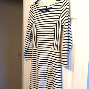 Black and white striped knee length dress